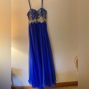 Prom gown, cobalt blue with rhinestone bodice.size 0, 3-tier dress.